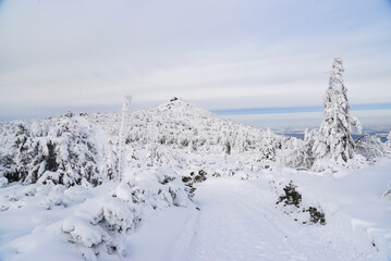 Winter mountain landscape. Karkonosze in winter in Poland.