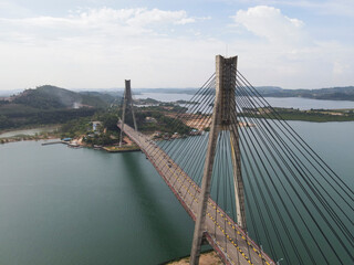 Obraz premium Aerial view of Barelang Bridge, a landmark and iconic bridge in Batam, Riau Islands, Indonesia
