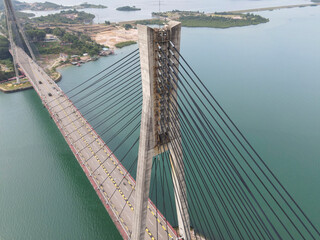 Obraz premium Aerial view of Barelang Bridge, a landmark and iconic bridge in Batam, Riau Islands, Indonesia