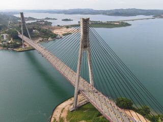 Aerial view of Barelang Bridge, a landmark and iconic bridge in Batam, Riau Islands, Indonesia