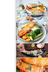 Collage made of delicious salmon.