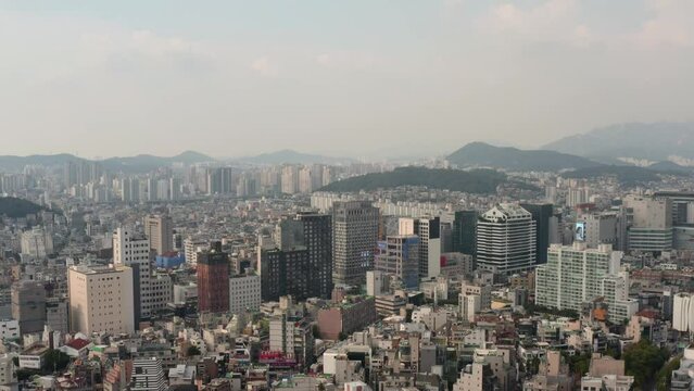 [korea drone footage] Seoul cityscape, Jongno, Mapo, Hongdae, , Hongik University, downtown