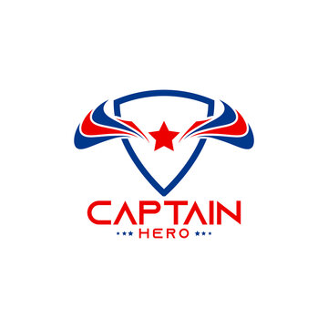 captain hero logo  with wings,shield,and star symbol
