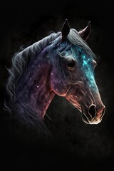 Fototapeta na wymiar Animal face in the depths of galaxies and stars horse
