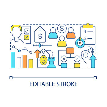 Price increasement strategy concept icon. Commercial approach. Growing income. Business analysis abstract idea thin line illustration. Isolated outline drawing. Editable stroke. Arial font used