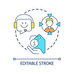 Customer support service concept icon. Call center and online assistance. Provide information abstract idea thin line illustration. Isolated outline drawing. Editable stroke. Arial font used