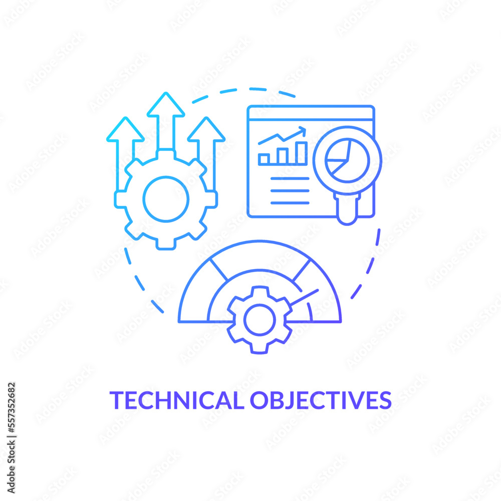 Poster technical objectives blue gradient concept icon. setup equipment. project management target abstract
