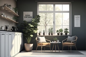 Cozy and warm scandinavian and minimalist coffee shop interior 