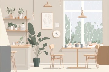 Scandinavian style cafe coffee shop interior illustration 