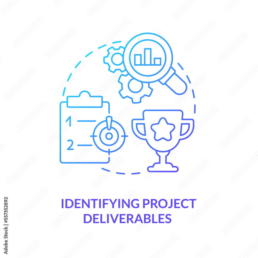 Poster identifying project deliverables blue gradient concept icon. predict results. work planning stage ab