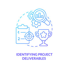 Identifying project deliverables blue gradient concept icon. Predict results. Work planning stage abstract idea thin line illustration. Isolated outline drawing. Myriad Pro-Bold font used