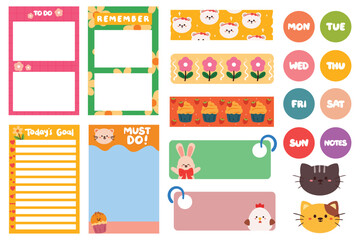 planner sticker and note paper set for journal, diary and scrapbook