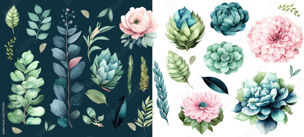 Wall mural watercolour floral set. vector illustration