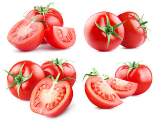 Collection of delicious tomatoes, isolated on white background