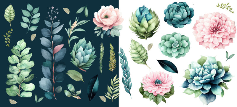 Watercolour floral set. Vector illustration