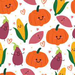 seamless pattern cartoon vegetable. cute food character for textile, gift wrap paper