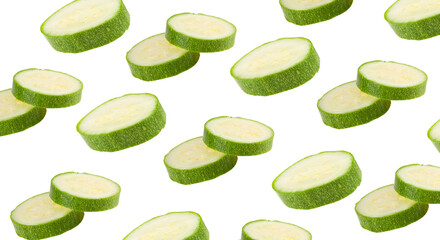 fresh green zucchini or marrow slices isolated on white background. full depth of field. clipping...