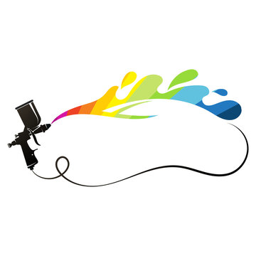 Spray gun and colored paint. Car painting symbol for car painter