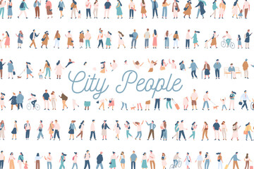 People silhouette background. Male and female flat faceless characters isolated on white background..