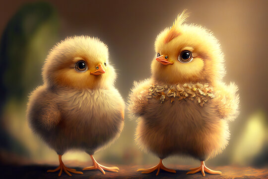 Cute chicks with yellow cannon and black shiny eyes