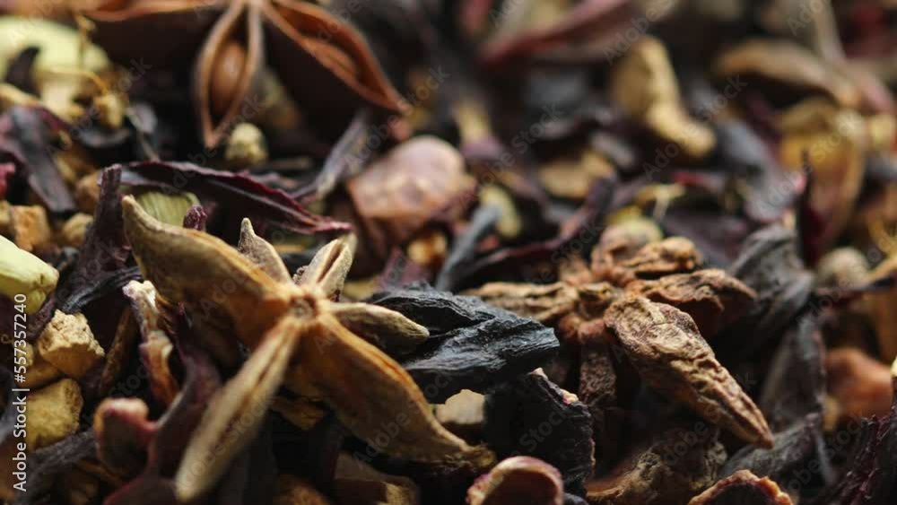 Poster dried spices for mulled wine rotate in a circle