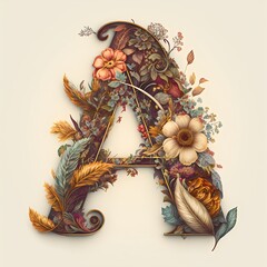 Letter A typography floral ornate created with AI