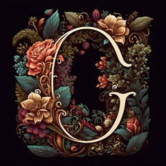 Letter C typography floral ornate created with AI
