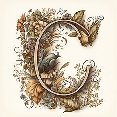 Letter C typography floral ornate created with AI