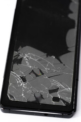 broken glass  on  a smartphone on a white background