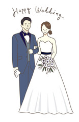 女性　ウエディングドレス　結婚式　花嫁　イラスト	
