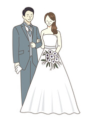 女性　ウエディングドレス　結婚式　花嫁　イラスト	
