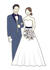 女性　ウエディングドレス　結婚式　花嫁　イラスト	
