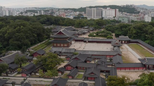 [korea drone footage] Korea, Seoul, City, Jongno, Changgyeonggung Palace