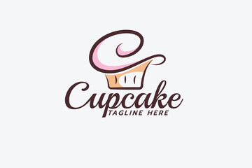 a simple cupcake logo with a combination of a cupcake and letter c for any business, especially for bakery, cafe, cakery, etc.