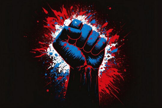 protest fist red white blue illustration