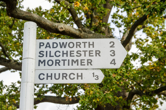 Road sign to nearby villages, Aldermaston, Berkshire