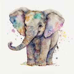 Watercolor cute elephant, Generative AI