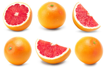 grapefruits with cut of grapefruit isolated on white background. clipping path