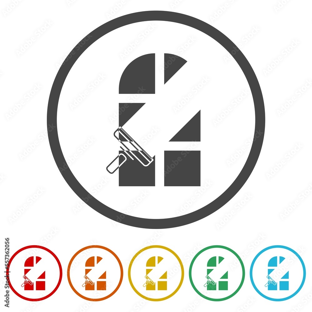 Poster window cleaning logo. set icons in color circle buttons