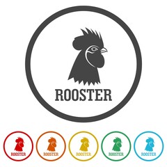 Rooster logo design. Set icons in color circle buttons