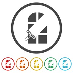 Window cleaning logo. Set icons in color circle buttons