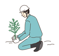 林業　イラスト　植林　植樹