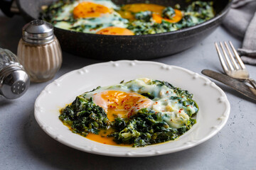 Turkish Food Spinach with Egg. Turkish name; ispanakli yumurta