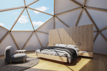 Glamping dome tent as hotel. Geodesic wood dome hotel. © Jan