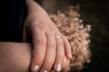 detail of hand with wedding ring, bride and groom, wedding