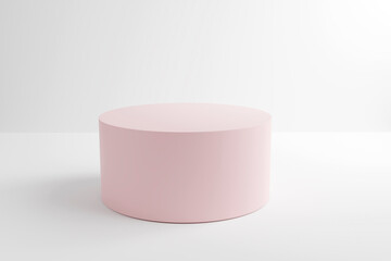 Abstract minimal scene with Cylinder podiums in cream pink colors. 3d render.
