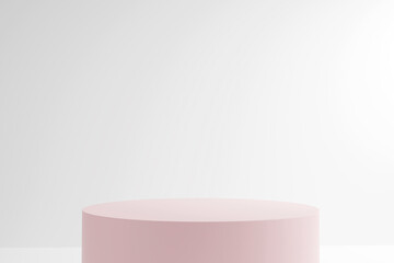 Abstract minimal scene with Cylinder podiums in cream pink colors. 3d render.
