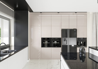 Nowoczesne wnętrze kuchni w pastelowych kolorach. © Boena