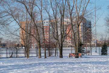 MONTREAL, Verdun district of Montreal in winter. Parc Arthur-Therrien In Montreal Verdun. Winter in Montreal