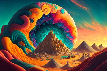  fantastical planet with swirling clouds and colorful landscapes. Generative AI  © Kanchana